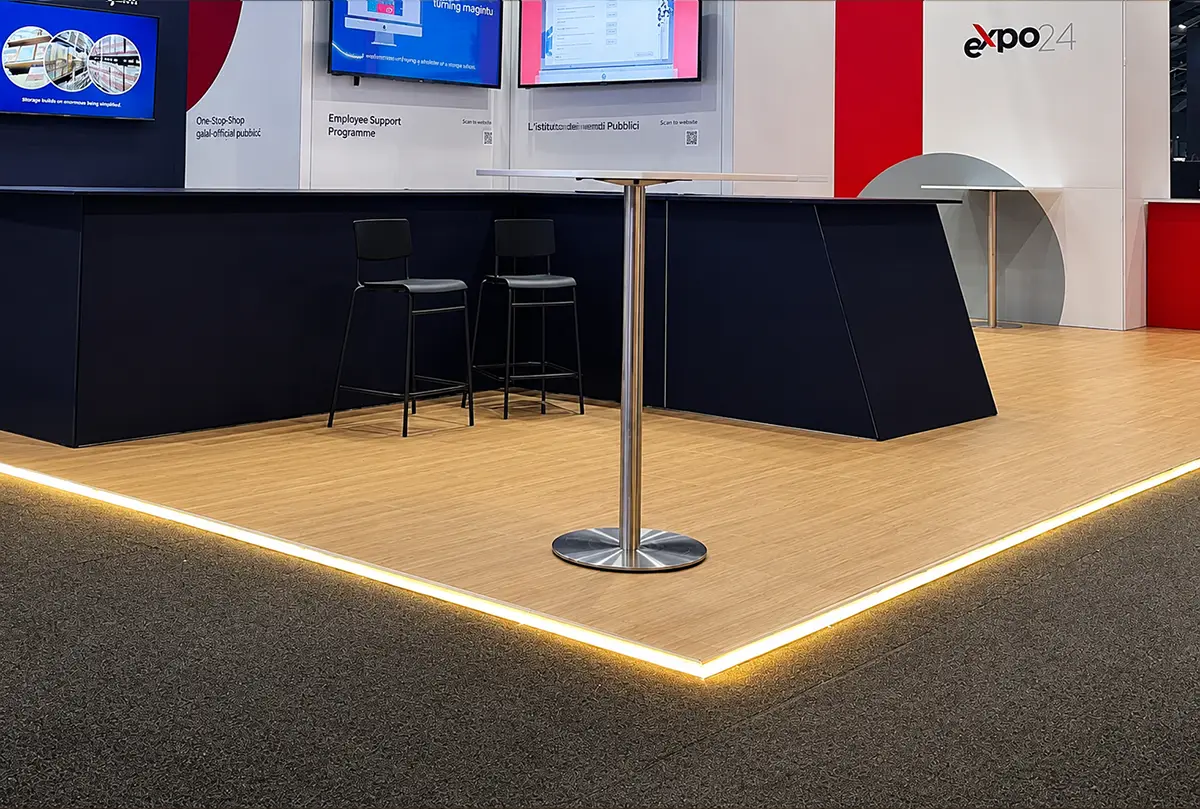 Hrany a profily mobilní podlahy Stand-ON včetně hliníkového nebo LED zakončení